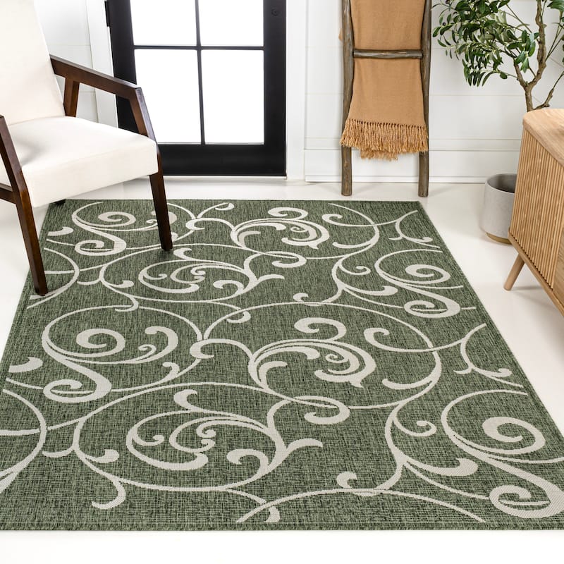 JONATHAN Y Isla Traditional Classic All-Over Scroll Green/Cream Indoor/Outdoor Area Rug