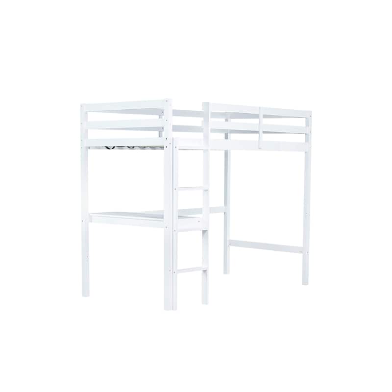 High Loft Bed with Safety Guardrail,built-in desk,ladder,