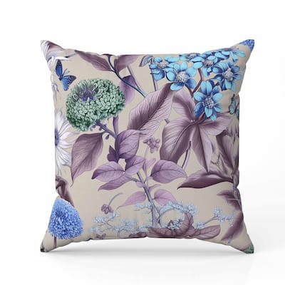 Garden Gracefulness Indoor/Outdoor Reversible Throw Pillow Blue and Purple