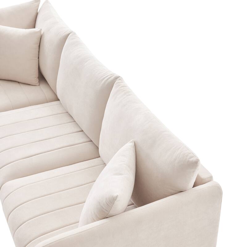 Modular L-Shaped Sectional Sofa with Movable Ottoman, 5 Seat Corner Couch with Throw Pillows, Comfy Cloud Upholstered Sofa