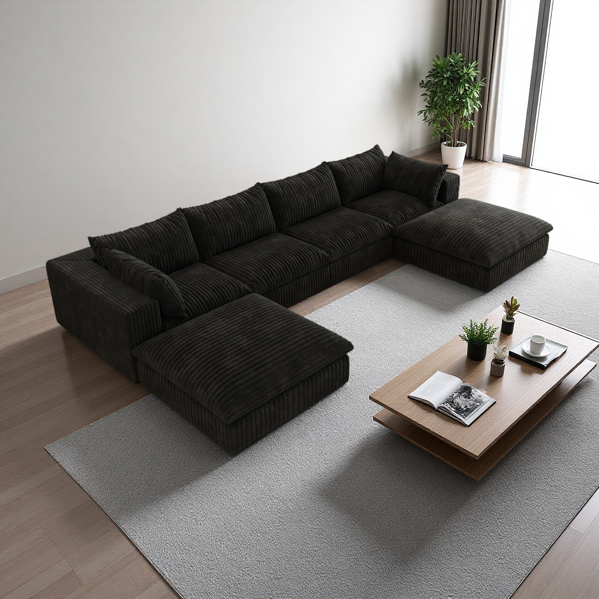 118.2'' Corduroy Modular 5-Seat Sofa with Feather-Filled Cushions and No Assembly Required