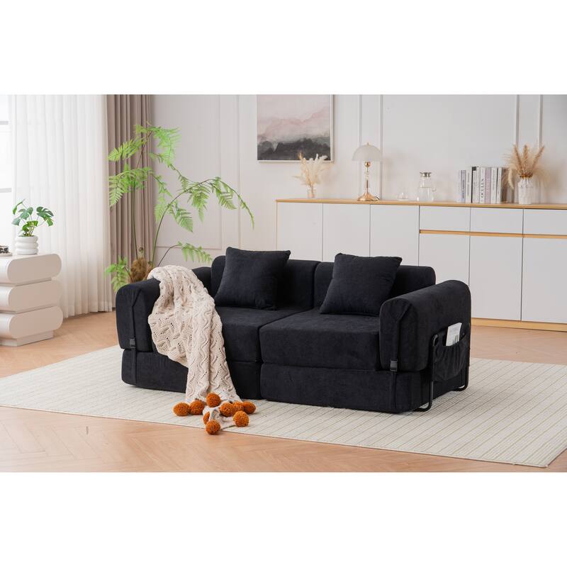 Folding Chaise Longue Sofa Fold Out Loveseat Floor Couch, Convertible Sleeper Sofa Bed Modular Leisure Sofa