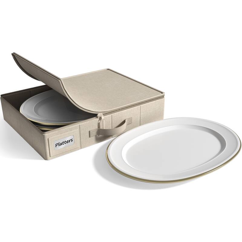 Sorbus China Storage Dinnerware Organizer for Platter Plate with Lid (Holds 4 Each) with Felt Protectors