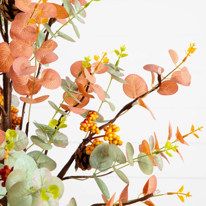 Pre-Lit Autumn Eucalyptus Artificial Tree - 3' - Warm White LED Lights - Multi