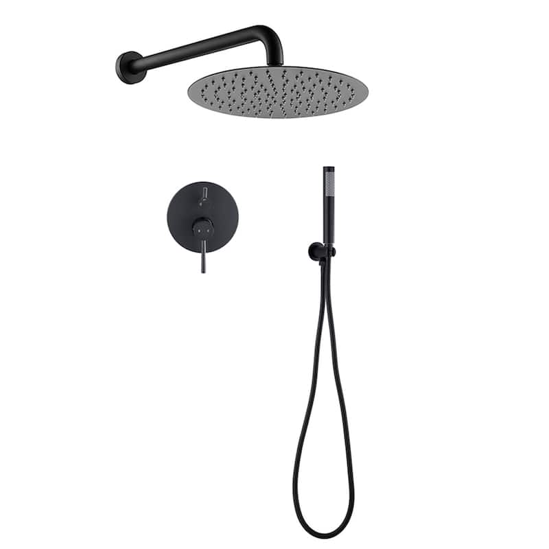 Topcraft Wall Mount Rain Shower System with Hand Shower - Matte Black - 10inch