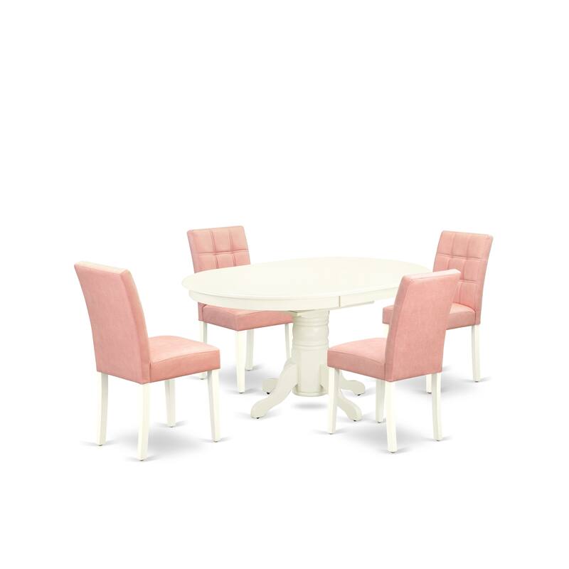 East West Furniture Kitchen Set Consists of an Oval Dining Table and Chairs, Linen White (Pieces Options)