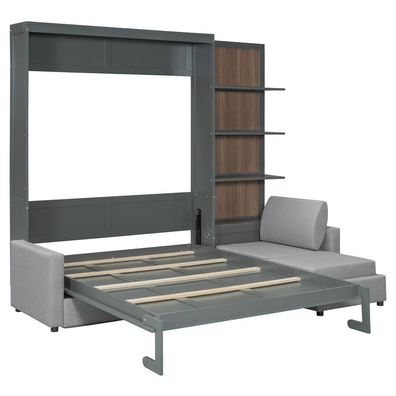 Queen Size Smart Murphy Bed - Space-Saving Wall Bed with Sofa and Shelves