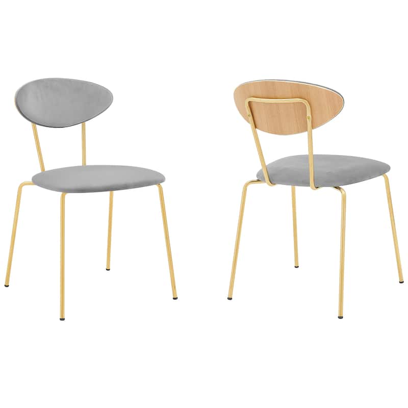 Modern Gray Velvet and Gold Metal Leg Dining Room Chairs - Set of 2