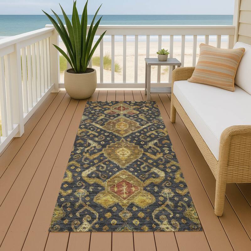 Machine Washable Indoor/ Outdoor Traditional Venetian Chantille Rug - Charcoal - 2'3" x 7'6"