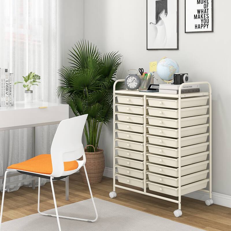 Gymax 20 Drawers Rolling Storage Cart Art Craft Organizer on Wheels