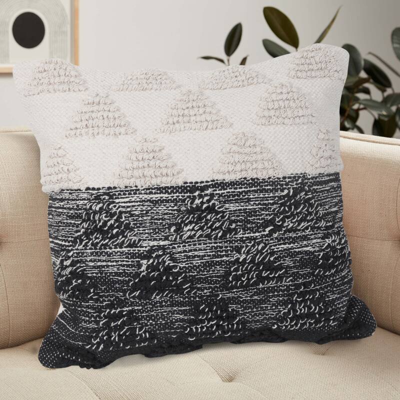 Handwoven Textured Geometric Square Throw Pillow - 18" - Black and White