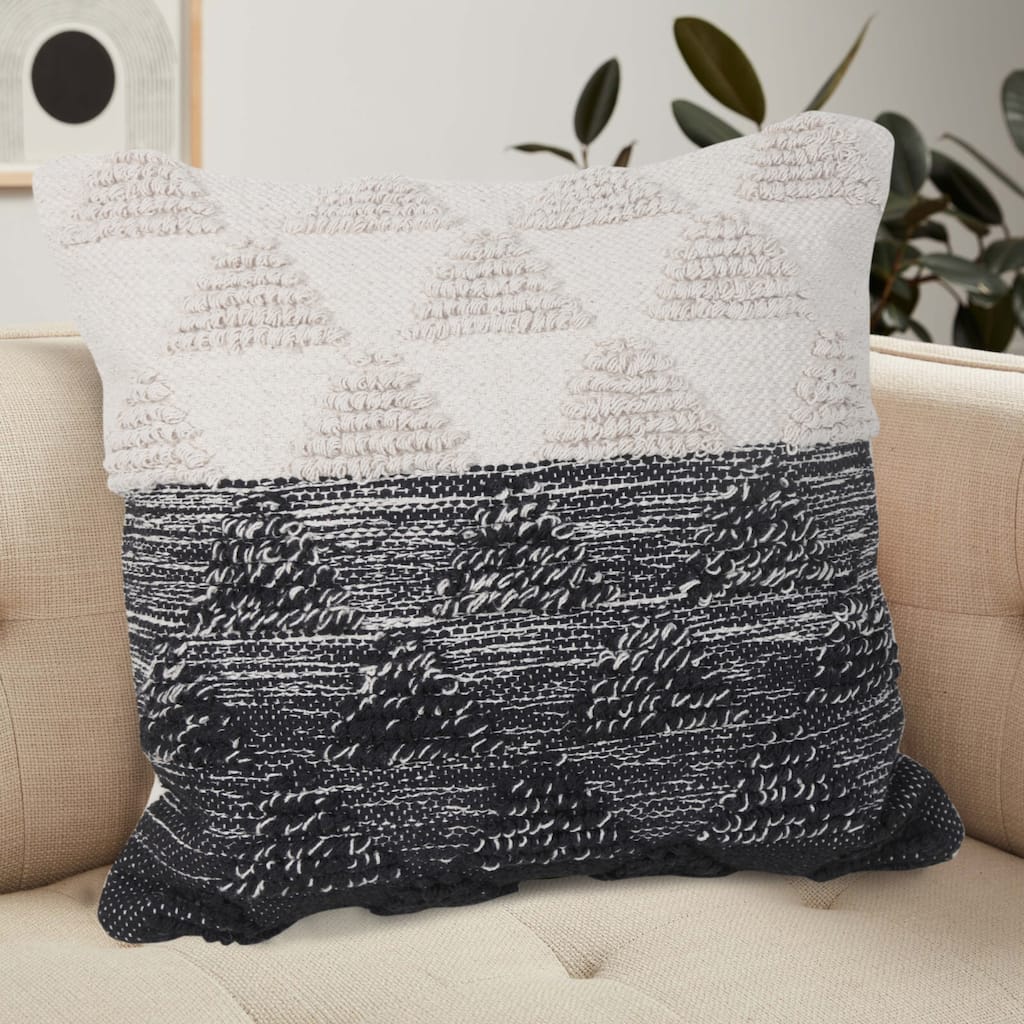 Handwoven Textured Geometric Square Throw Pillow - 18" - Black and White