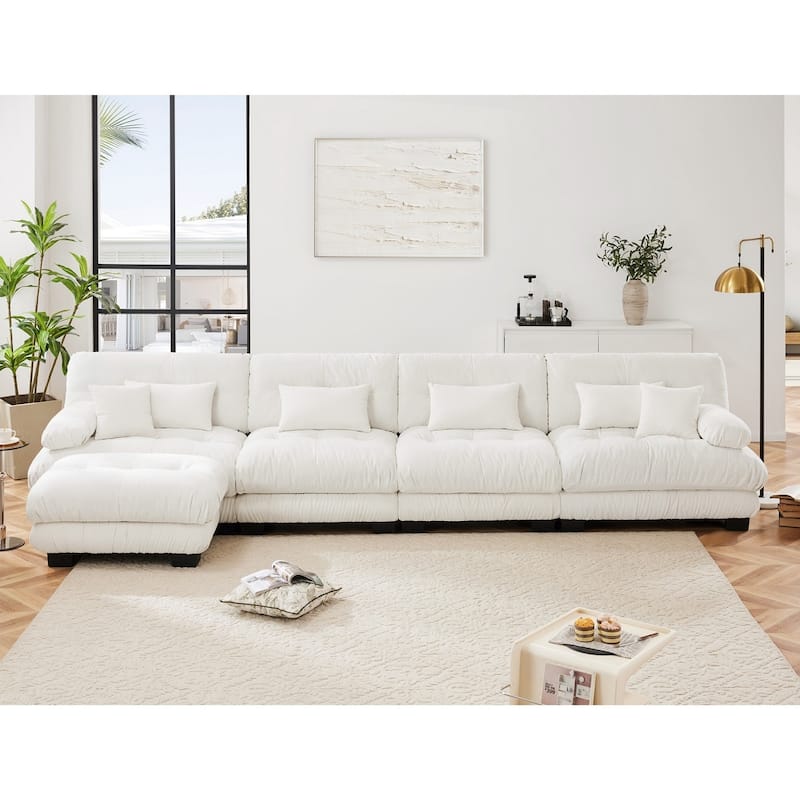 173.2" Modern Comfy Cloud Couch 4-Seater Modular Sectional Sofa for Living Room - White