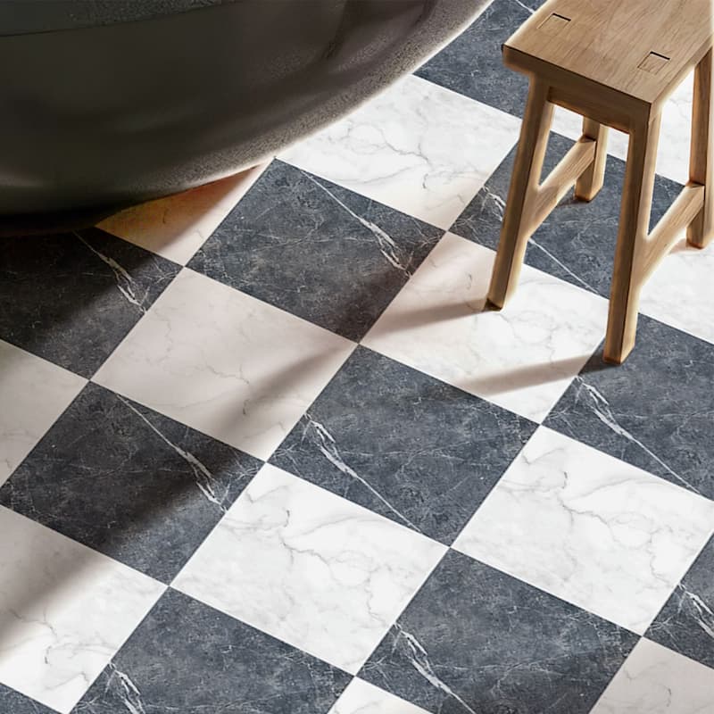 Art3d 12'' x 12'' Peel and Stick Vinyl Floor Tiles,Self Adhesive Flooring,30 Sq. Ft, Black & White Marble (15 Tiles per Color) - White/Black