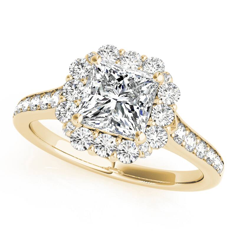 Auriya 14k Yellow Gold Lab Grown Princess Diamond Halo Engagement Ring 0.50 to 5.00 ct. tw. (F-G VS) - 2.50 ct. center - 5.5
