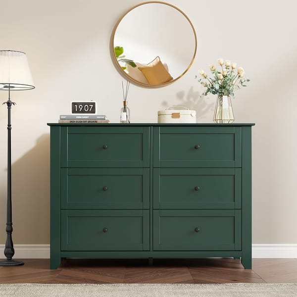Green 6 Drawer Dresser for Bedroom, Wide Wooden Chest with Deep  Drawers,Modern Storage Organizer for Hallway, Entryway - On Sale - Bed Bath  & Beyond - 43397005