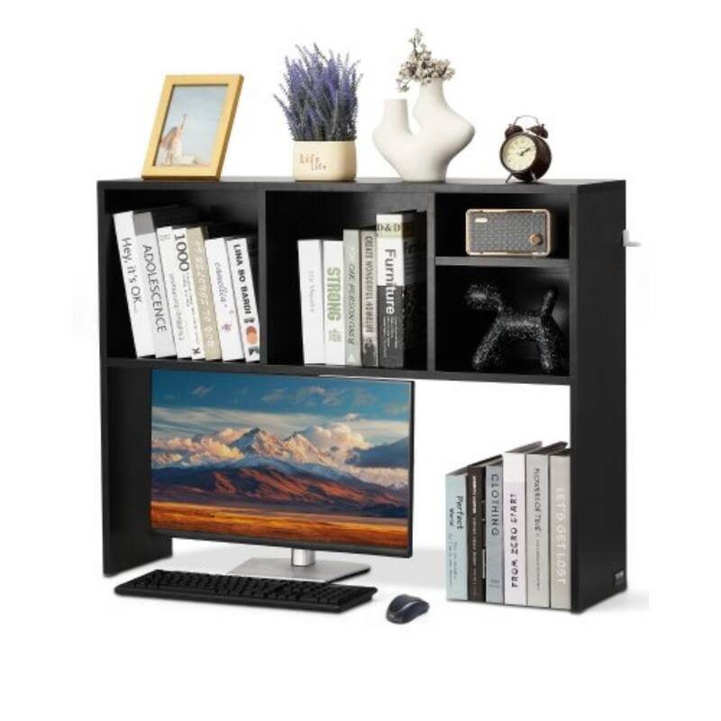 Particle Board Desktop Bookshelf, Storage Rack Wood Display Shelf and Safe - 37.0" L x 9.4" W x 28.7" H