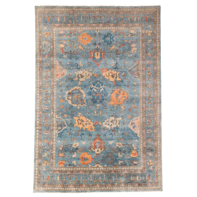 ECARPETGALLERY Hand-knotted Modern Oushak Blue Wool Rug - 9'9 x 14'0