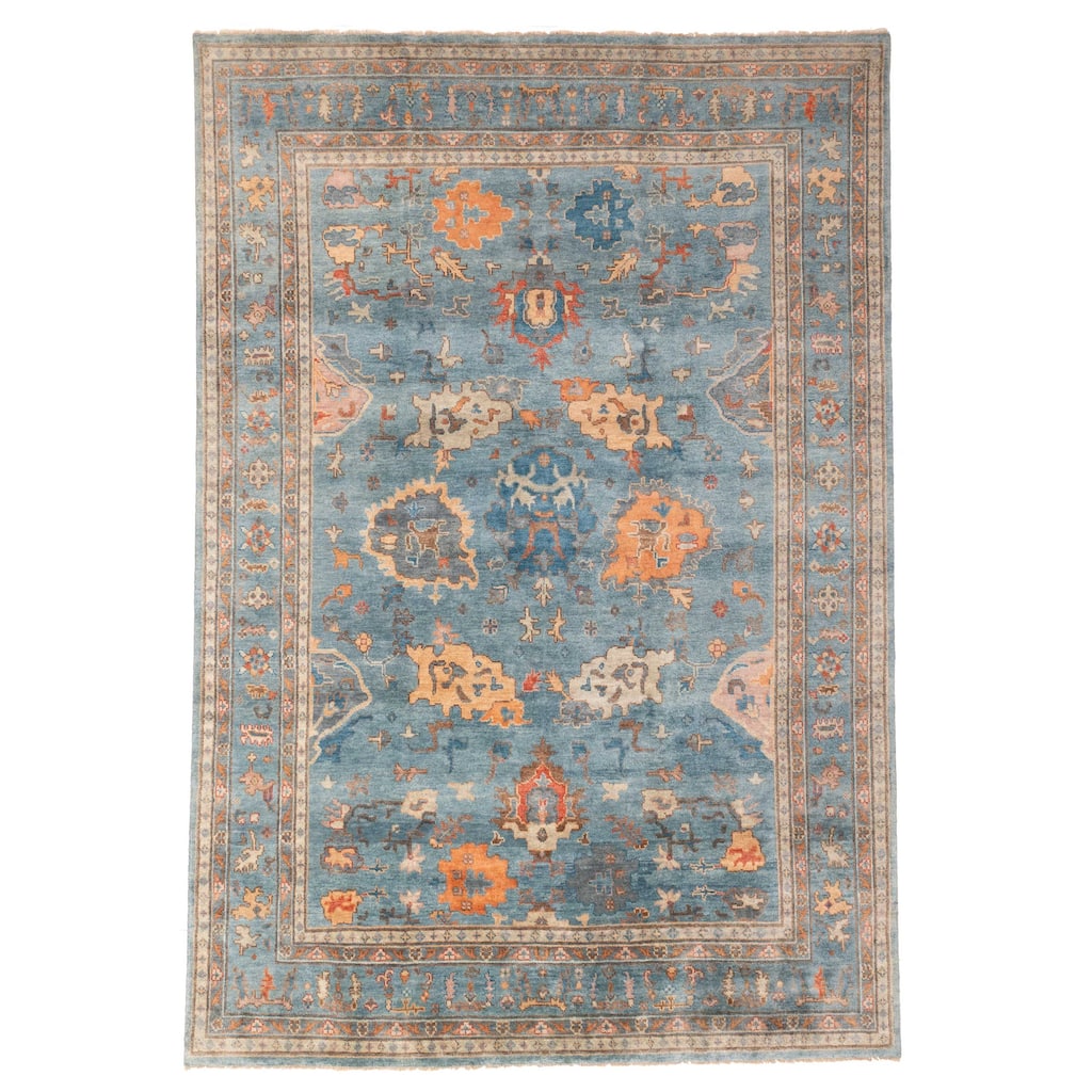 ECARPETGALLERY Hand-knotted Modern Oushak Blue Wool Rug - 9'9 x 14'0
