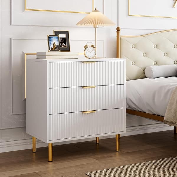 White Dresser, Modern 3 Drawer Dresser for Bedroom with Gold Handle and  Large Drawer - Bed Bath & Beyond - 41338685
