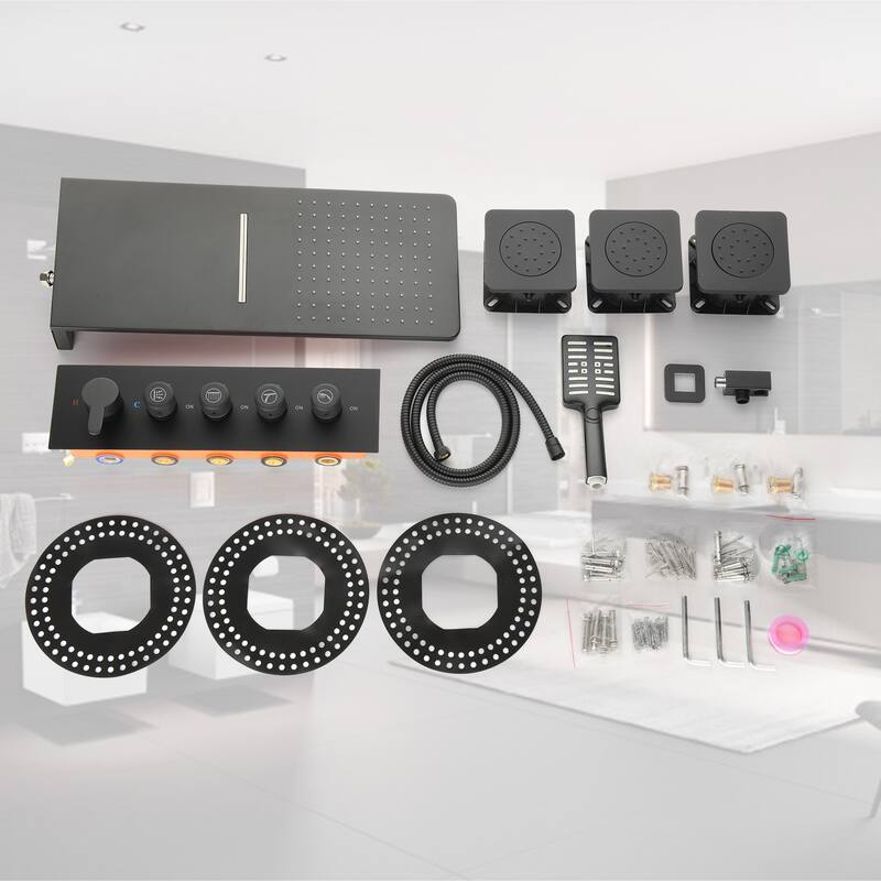 4-Mode Complete 24'' Rain and Waterfall Shower System with 3 Body Jets and Handheld Showerhead