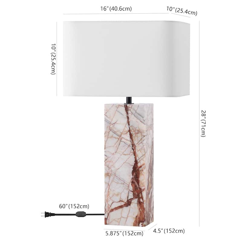 SAFAVIEH Couture Chrisette Marble Square Base Table Lamp - 15"W x 15"D x 28"H