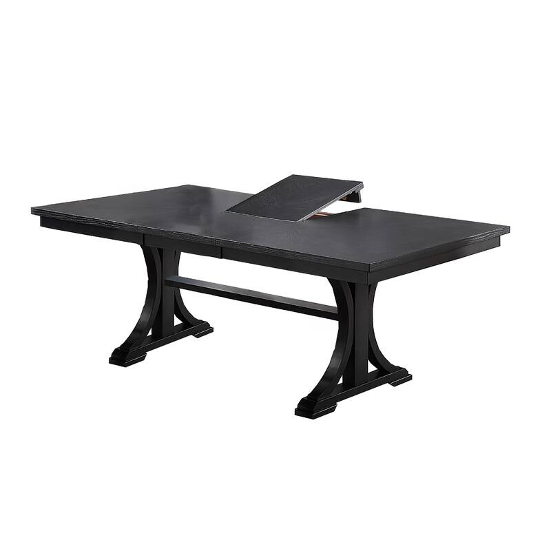 Berny Dining Table, Extension Leaf, Trestle Base, Gray Wood, 64-46 Inch - Charcoal Gray