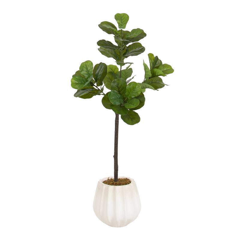 Kate and Laurel Fidmont Faux Fiddle Fig Tree - 4ft - Distressed White