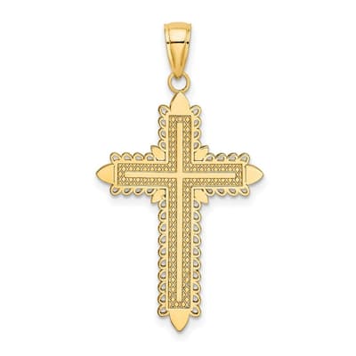 Curata 14k Yellow Gold Lace Border Textured Cross Necklace 18mm x 36mm