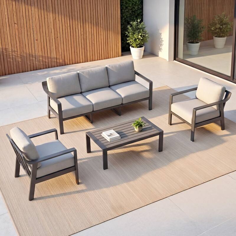 Spruce & Spring Outdoor Patio Furniture Set Aluminum Sofa Accent Chair