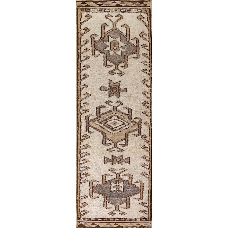 Geometric Anatolian Turkish Runner Rug Hand-knotted Wool Carpet - 3'5"x 11'11"