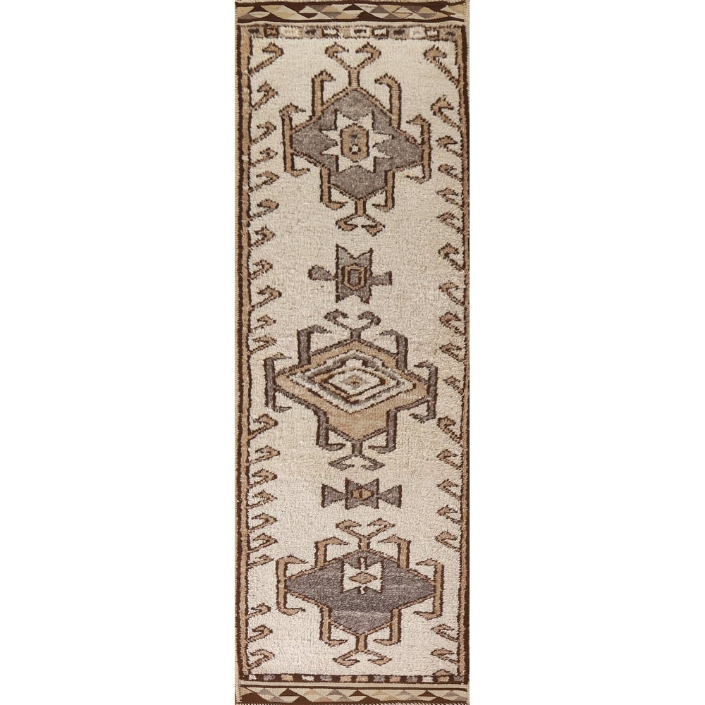 Geometric Anatolian Turkish Runner Rug Hand-knotted Wool Carpet - 3'5"x 11'11"