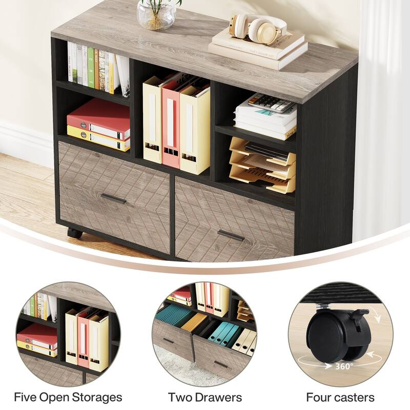 63" L-Shaped Executive Desk with Reversible File Cabinet Office Desk with Storage Drawers