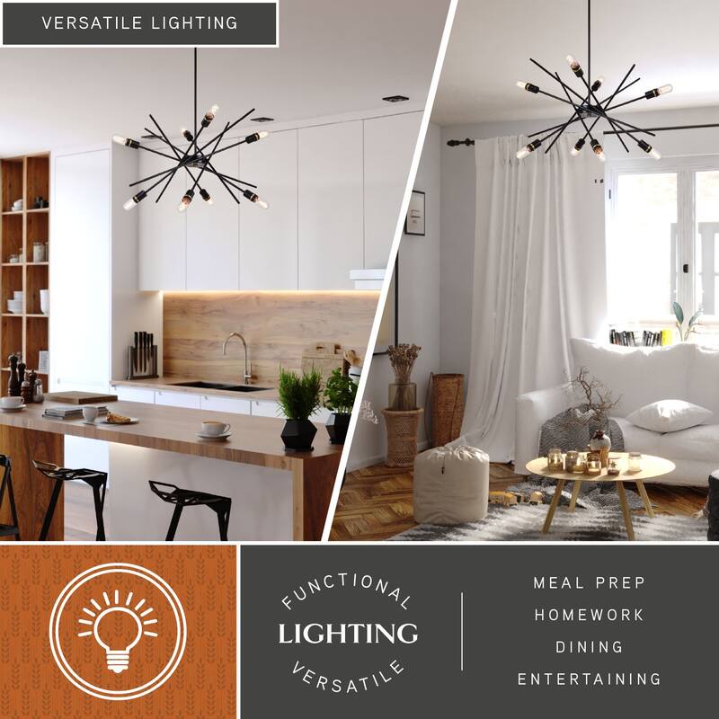 Halsted Black and Satin Brass Mid-Century Modern Sputnik Pendant Light