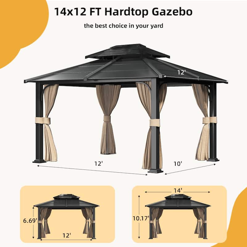 EROMMY Anti-Rust Coating Iron Hardtop Sun Shade Shelter Outdoor Canopy & Pergolas w/Curtains and Netting