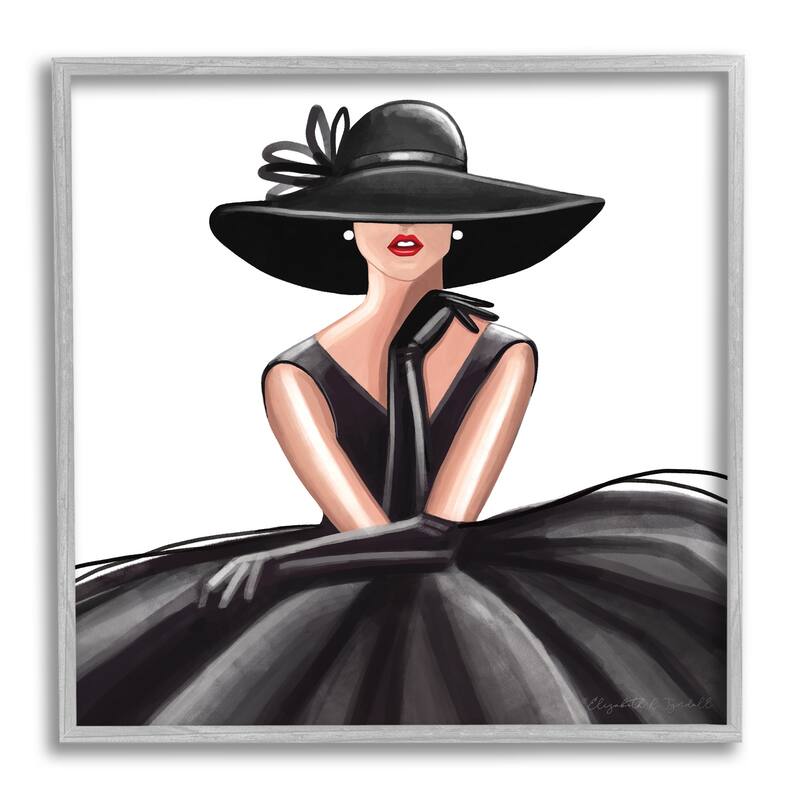Stupell High End Fashion Glam Pose Luxurious Black Dress Framed Wall Art - 24 x 24 - Grey