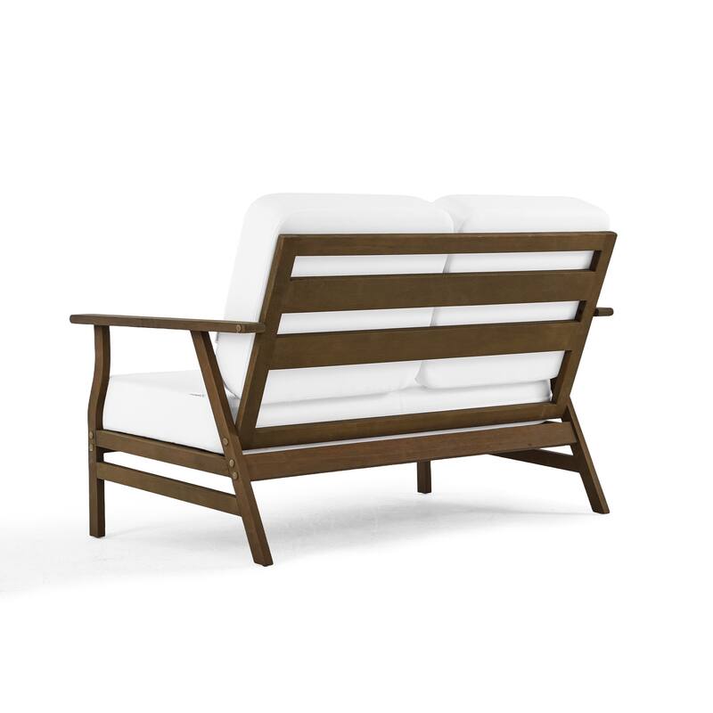 Modern Wood Cushioned Outdoor Patio Sofa Loveseat with Coffee Table