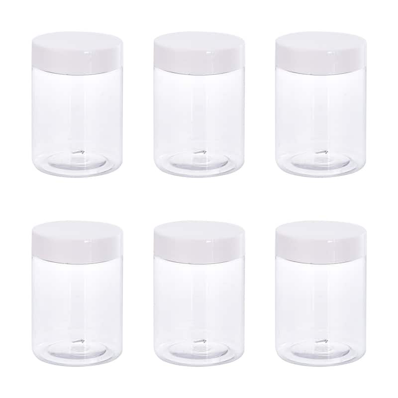 Round Plastic Jars with White Screw Top Lid, 6Pcs