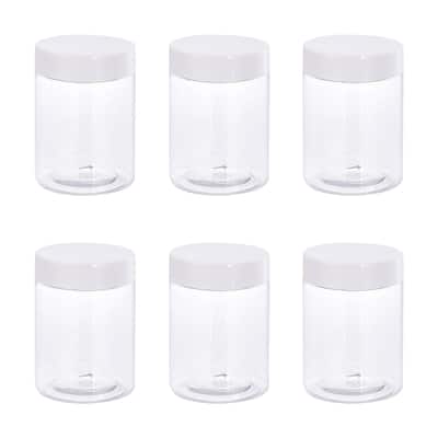 Round Plastic Jars with White Screw Top Lid, 6Pcs