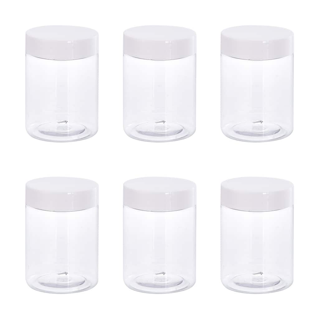Round Plastic Jars with White Screw Top Lid, 6Pcs