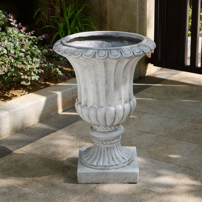 Classic Elegant Gray Urn Planter Pot for Patio Garden and Living Room