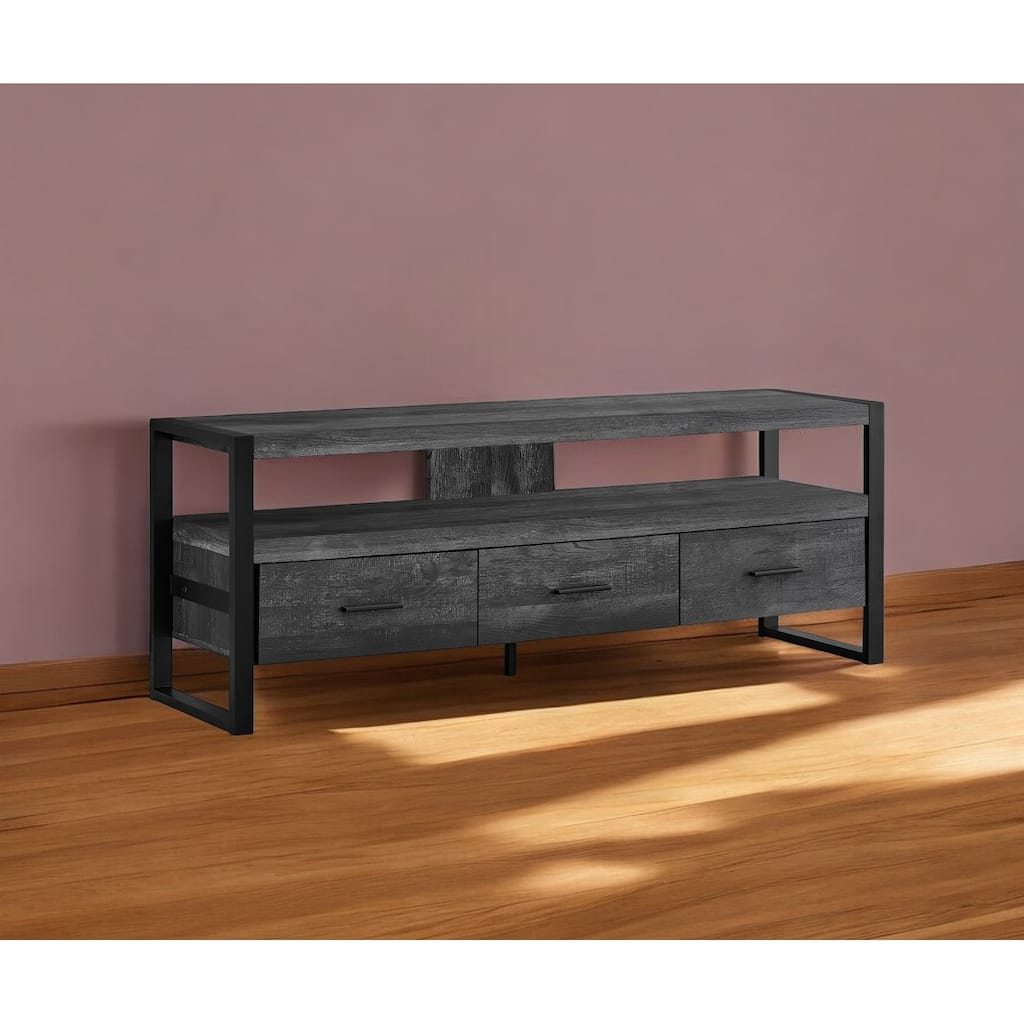 HomeRoots 59" Black Cabinet Enclosed Storage TV Stand - n/a