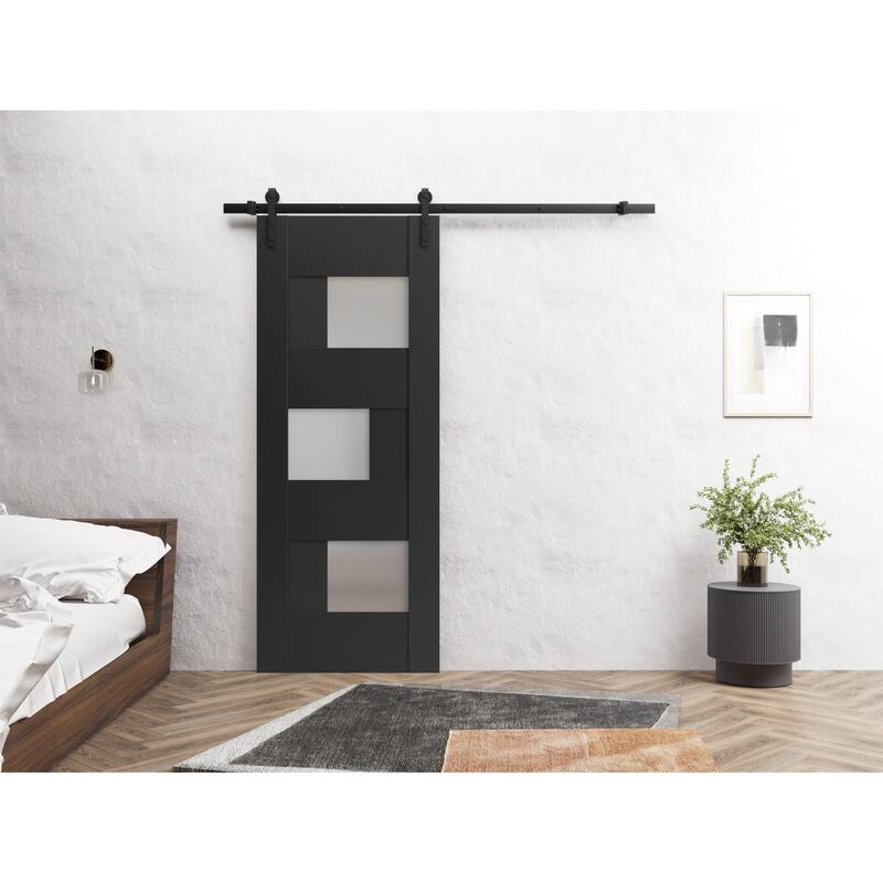 Sturdy Barn Door | Sete 6933 Matte Black with Frosted Glass