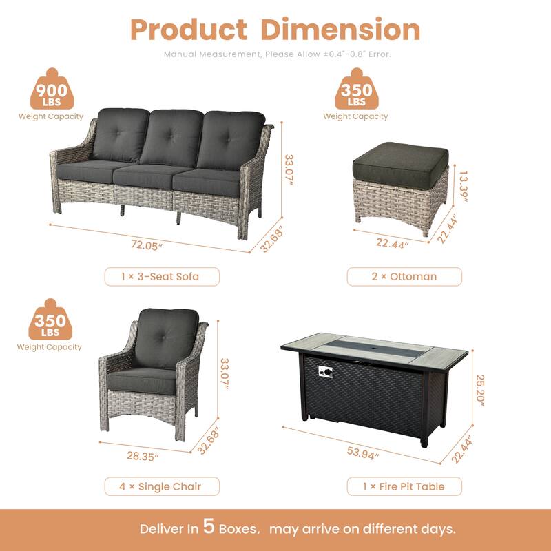 XIZZI 8-piece Outdoor Patio Furniture Set with 54" Fire Table