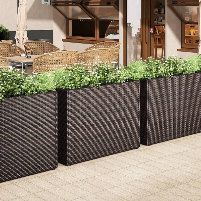Costway 1/2 PCS 24" Tall PE Rattan Planter Box with Removable Liner
