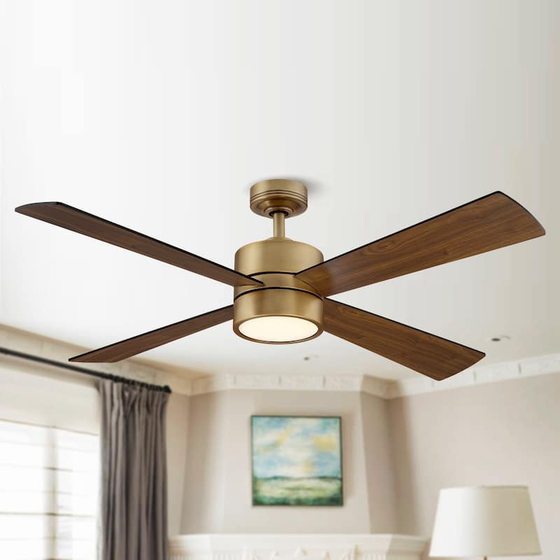 52" Natural Brass Modern Downrod Mount LED Ceiling Fan with Light and Remote - Natural Brass