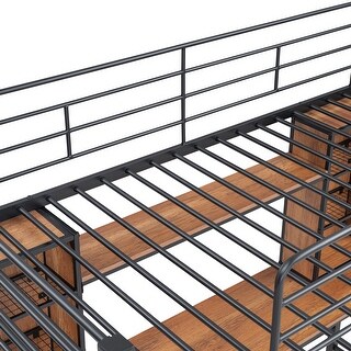 Black Twin Loft Bed w/ Desk&Storage Shelf, Metal Loft Bed Twin Size w/ Ladder and Full Length Guardrail, No Box Spring Required