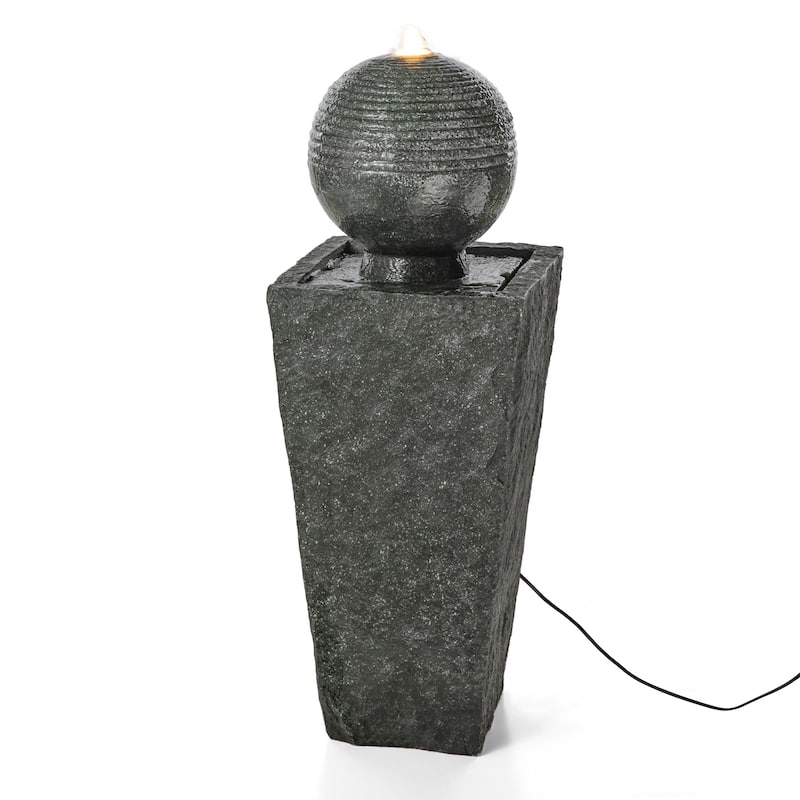 Glitzhome 31.75"H Polyresin Sphere Pedestal Outdoor Fountain With Pebbles Pump LED Light
