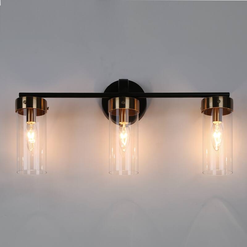 Modern Gold 3-Light Bathroom Vanity Lights Cylindrical Glass