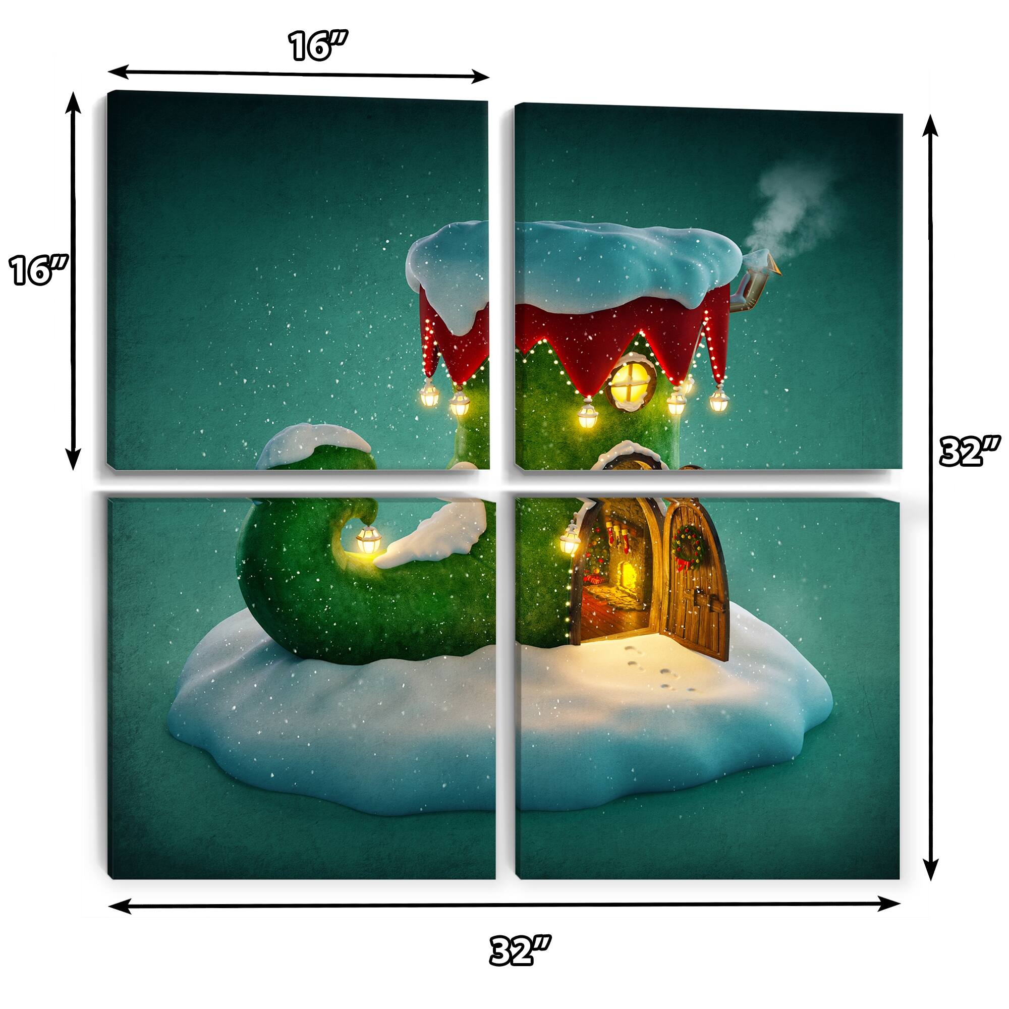 Designart "Elf Shoe House on Snow Christmas Island" Contemporary Canvas